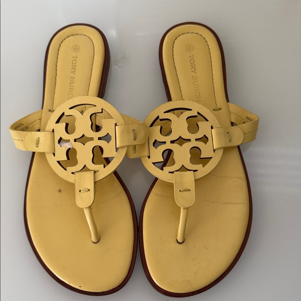 Tory Burch Lemon Yellow Miller Logo Thong Sandals